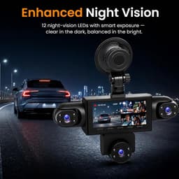 360° Dashcam voor Auto, 5 Camera's 1080P met 3-inch Scherm, voor-, achter-, binnen- en zijcamera's, Loop-opname, Nachtzicht, Bewegingsdetectie, 24-uurs Parkeermodus en Achteruitrijhulp — thumbnail 2