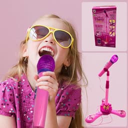 Roze Karaokemicrofoon voor Kinderen - Verstelbare Standaard 40-90 cm - Roterende Lichtbal - 10 Geluidseffecten - Voor Smartphone & MP3 - Vanaf 3 Jaar — thumbnail 2