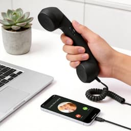 Retro Telefoonhoorn - USB-C Bedrade Handset met Microfoon - Geschikt voor iPhone & Android met USB-C - Vintage Telefoonhoorn voor Bellen, Videogesprekken & Vergaderingen - 2 Stuks - Rood & Zwart — thumbnail 4