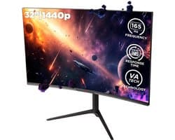 Gaming Monitor Curved - 32 Inch QHD 2560 x 1440 Pixels - 165 Hz Verversingssnelheid - VA Paneel - Voor PC PS5 Xbox