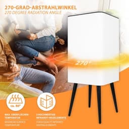 Infraroodverwarming Toren - 500 Watt - Wit - Vloermontage - Warmtestraling - Voor Kantoor En Serre — thumbnail 3