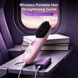 Draagbaar, draadloos, elektrisch, anti-verbranding, verwarmingsborstel met lcd-display, oplaadbaar, voor alle haartypes, geschikt voor reizen en thuis (roze) — thumbnail 2