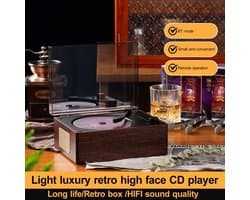 Draagbare cd-speler met Bluetooth en luidsprekers, compacte retro dvd-speler met afstandsbediening, ondersteunt USB/AUX/Type-C, oplaadbare muziekspeler, 3,5 mm AUX desktop cd-speler (walnootkleur)