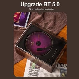 Draagbare cd-speler met Bluetooth en luidsprekers, compacte retro dvd-speler met afstandsbediening, ondersteunt USB/AUX/Type-C, oplaadbare muziekspeler, 3,5 mm AUX desktop cd-speler (walnootkleur) — thumbnail 5