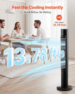 VEVOR 50W Torenventilator, 985 mm Kolomventilator met 3 Snelheden, 3 Standen, 7,5 Uur Timer, 50° Zwenkfunctie met Afstandsbediening, Stille Staande Ventilator voor Slaapkamer en Kantoor, Zwart — thumbnail 4