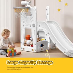 Kinderglijbaan, grote peuterglijbaan met basketbalhoepel, glijbanen voor peuters van 1-3 jaar, peuterglijbanen, speelset met opbergruimte, speelgoed voor binnen en buiten voor peuters van 1-3 — thumbnail 2