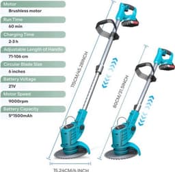 Elektrische Grasmaaier Snoerloos Met 2 Accu's 21V - Borstelloze Motor - Verstelbare Hoek En Lengte - Voor Gazononderhoud Tuinmaaier — thumbnail 1