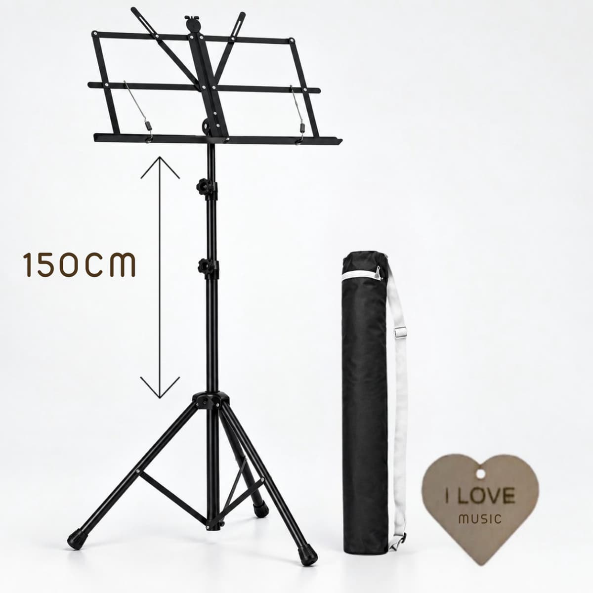 Specter Professionele Extra Hoge Lessenaar tot 150 cm – Opklapbare Muziekstandaard voor Bladmuziek – Met Draagtas & Specter Sleutelhanger — afbeelding 1