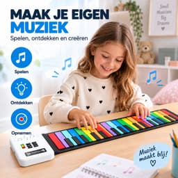 BP® Kinder Piano - Piano Kind - Speelgoed Piano - Keyboard voor Kinderen - Muziek Speelgoed - Speelgoed vanaf 6 Jaar - 8 Klanken - 6 Demo's - Oplaadbaar & Oprolbaar - Regenboog — thumbnail 2