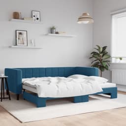 Bedframe, familiebed, tweepersoonsbed, slaapkamermeubel, dagbed, uittrekbaar, blauw, 90x200 cm, fluweel — thumbnail 1