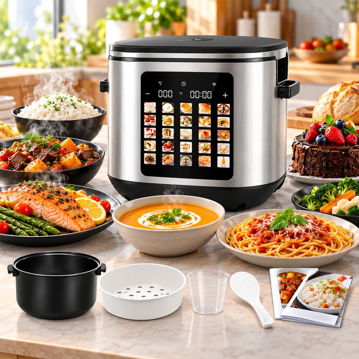 TurboTronic Multicooker 5L – Rijstkoker & Multicooker – 20 Kookprogramma’s – 5 tot 10 Personen – 24-uurs Voorinstelling – Keramische Binnenpan — afbeelding 1