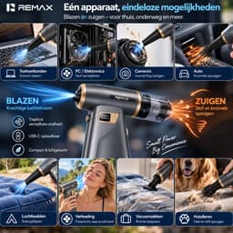 CL CHLIN REMAX 3-in-1 Air Duster & Turbo Fan – Draadloze Luchtblazer, Handstofzuiger en Luchtpomp – 180.000 RPM – 8000 mAh – 100W — thumbnail 3