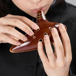 Ocarina, Keramische ocarina, 12-gaats ocarina, Inclusief handleiding voor de eerste stappen, displaystandaard, beschermhoes en ophangtouw, muziekinstrument, magisch, instrument, 12 gaten, bruin — thumbnail 2