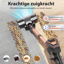 Grenintol Steelstofzuiger – Draadloze stofzuiger – 48 kPa – 300W – LED-display & LED-verlichting – 6-in-1 Kruimeldief – Zonder Zak, HEPA-filter – Met wandhouder, Dierenharen — Goud — thumbnail 3