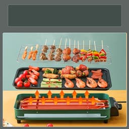 Tafelbarbecue - 2-in-1 elektrische grill - Dubbellaagse elektrische grillplaat - Binnenbarbecue - Ingebouwde rookafzuiging - Instelbare temperatuur - Inclusief 1 elektrische grillplaat, 1 grillpan, 1 grillrooster en 1 lekbak - 220V - 1500W - Blauw — thumbnail 4