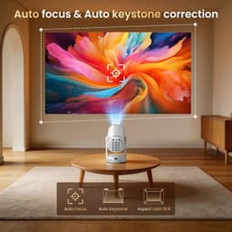 Beamer, ondersteunt 4K 1080P, mini-projector Android 12.0, WiFi, 6, Bluetooth 5.4, 260 lumen, automatische keystone-correctie, 3 installatiemogelijkheden, 180° rotatie voor thuisbioscoop — thumbnail 4