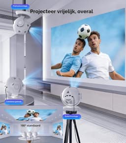 Mini-beamerprojector, 4K ondersteuning, 360° voetbalmotief, kleine thuisbioscoop, outdoor, wifi 6, bluetooth 5.4, autokeystone, draagbare projector, korte afstand voor mobiele — thumbnail 4