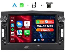 Boscer 2 Din Autoradio met Draadloos Apple CarPlay & Android Auto - Geschikt voor Opel Corsa D, Astra H, Zafira B & Meriva A - 7 inch IPS Touchscreen - USB-A & USB-C - Bluetooth Handsfree - FM-radio met RDS - 12 LED-achteruitrijcamera & Microfoon