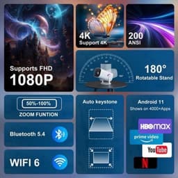 Draagbare Beamer 1920 x 1080 LCD - Wi-Fi 6 Bluetooth 5.4 - 1800 ANSI Lumen - Compact 9x9x19 cm - Voor Thuisbioscoop — thumbnail 1