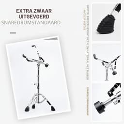 Snare Drumstandaard met houder voor drumsticks, dubbel gestreken, in hoogte verstelbaar van 44 tot 64 cm, drumpad-standaard voor 10-15 inch snare-drum en oefenpad (V-JGJ002) — thumbnail 4