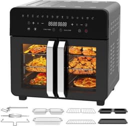Heteluchtfriteuse Dual Zone 23L - XXL Airfryer met uitneembare scheider, heteluchtfriteuse met French Door, 15 programma's, groot venster, 5 sets accessoires, recepten — thumbnail 1