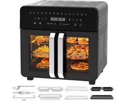 Heteluchtfriteuse Dual Zone 23L - XXL Airfryer met uitneembare scheider, heteluchtfriteuse met French Door, 15 programma's, groot venster, 5 sets accessoires, recepten