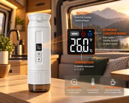 Draagbare Koffiemachine – 4-in-1 Zelfverwarmende Espressomachine 25 Bar – Auto, Camping & Camper – NS/DG-Capsules, Gemalen Koffie & Filterkoffie – Afneembare Afsluitbare Beker – 9600mAh – Warme Koffie Zonder Waterkoker – Wit — thumbnail 2