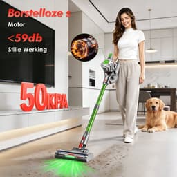 Adormii Steelstofzuiger Draadloos – 50000Pa Sterke Zuigkracht – 60 Min Accuduur – Anti-haarwikkel Vloerborstel – 4 HEPA-filters – 1,6 L Stofreservoir – Groene LED Stofdetectieverlichting – Goud — thumbnail 2