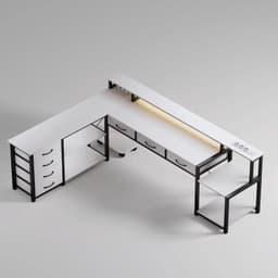Vurnomi Bureau - Hoekbureau - Gaming bureau - L vormig bureau - Hoekbureau gaming - LED Verlichting - 200 x 148 cm - Wit — thumbnail 2