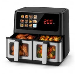 VHV-Dubbele airfryer met 2 manden en kijkvenster - 10L hetelucht friteuse - 38 x 24 x 30 cm - 2000W met zwevend touchscreen en 12 programma's - RVS en kunststof - Zwart — thumbnail 1