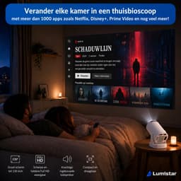 Lumistar® Atmos Mini Beamer - Full HD - Alles-in-één Smart TV Projector - 2026 model - Android 13.0 - WiFi 6 & Bluetooth 5.2 - 4k support - Beamer - Home Cinema - Wit — thumbnail 5
