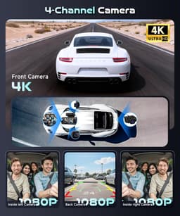 SnelShoppen - 4K Dashcam Auto met 4 Camera's, Wifi App, GPS, Nachtzicht, G-sensor, Parkeerbewaking, 360° Beeld, Voor, Achter, Binnen en Links — thumbnail 2