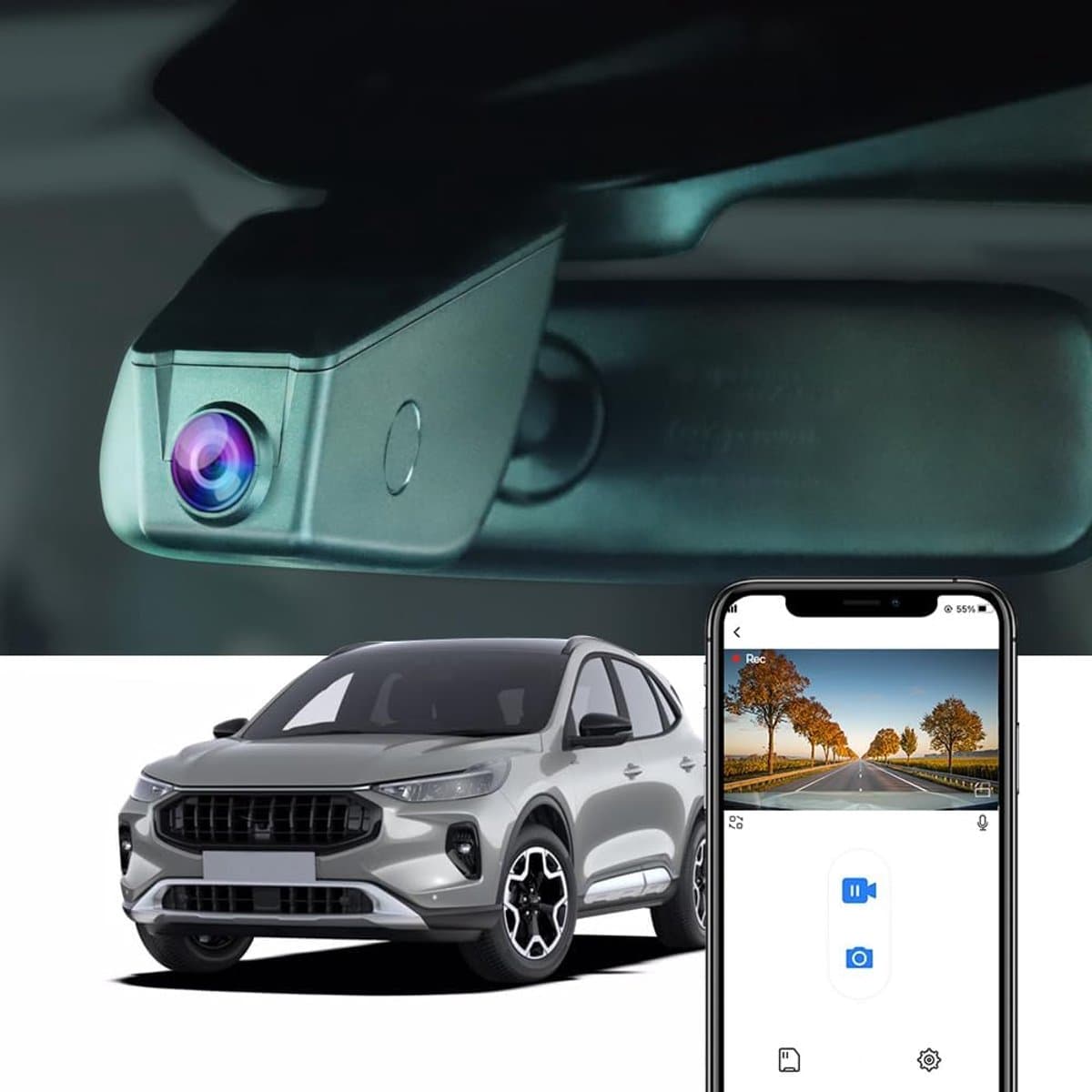 SnelShoppen - Dashcam 4K voor Ford Kuga 2019-2025 MK3 - OEM Auto Camera 2160P UHD, WiFi, G-Sensor, Loop Recording, WDR, Plug & Play, incl. 64GB Kaart — afbeelding 1