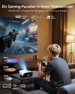 SnelShoppen - 4K Beamer Projector met Google TV, 2500 ANSI Lumen, WiFi, Bluetooth, HDMI ARC/CEC, 35W Deep Bass, Dolby Audio, ToF Autofocus, Perfect vo — thumbnail 4