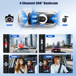 SnelShoppen - SIXTOP 4 camera's dashcam 360° rondomzicht auto DVR - 1080P Full HD, 3 inch IPS-display, nachtzicht, bewegingsdetectie, loop-opname & ac — thumbnail 5