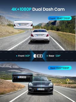SnelShoppen - 4K Dashcam Voor en Achter met AI-ISP Nachtzicht, 128GB Kaart, GPS, 5GHz WiFi 6, 3" IPS Scherm, G-Sensor, ADAS en 48U Parkbewaking — thumbnail 2