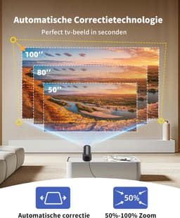 SnelShoppen - Draagbare Mini Beamer Projector met Wi-Fi 6 en Bluetooth 5.4, Automatische Keystone, Draadloos Schermspiegelen voor Android/iOS, Zwart, — thumbnail 4