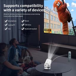 SnelShoppen - Mini Beamer Projector met Wifi en Bluetooth, 4K Full HD, Draagbare Filmbeamer voor Outdoor, Camping, Home Theater, Verstelbare Standaard — thumbnail 3