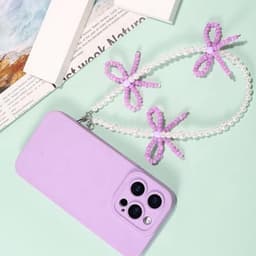 2 stuks kralen telefoonhangers met strikjes, universele esthetische delicate schattige parel strik kralen telefoon polsband voor tas camera oordopjes hoesjes decoratie (roze en paars) — thumbnail 2