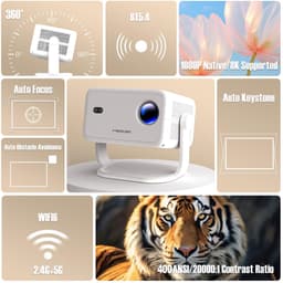 SnelShoppen - Magcubic Mini Projector - Draagbare Projector met 400 ANSI, Native 1080P, 4K Ondersteuning, Wifi 6, BT 5.2, Auto-Trapeziumcorrectie - Pe — thumbnail 2