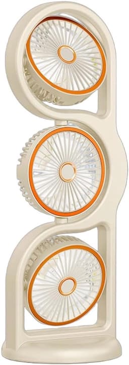 Ventilator - Draagbare Driehoofdige Ventilator - 5 Snelheden - USB Oplaadbaar - 360° Verstelbaar - 1200 mAh - Voor Kantoor en Buiten - Beige — thumbnail 1