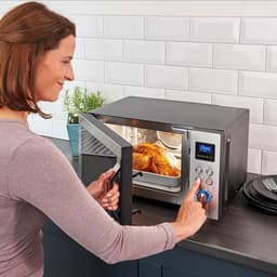 Magnetron met heteluchtfunctie - Oven magnetron - Snel maaltijden bereiden - Glazen bodem zonder draaiplateau - 25 Liter - Zwart RVS — thumbnail 2