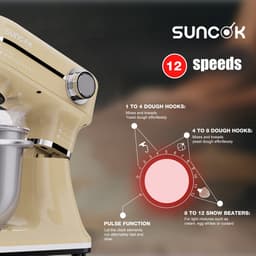 SUNCOK Keukenmixer, krachtige motor van 1500W, met twee roestvrijstalen mengkommen (4,5 l en 5,5 l), multifunctionele deeghaak, geschikt voor bakken en kneden van deeg. — thumbnail 4