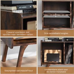 SNJY® Platenspeler Meubel - Platenspeler Kast - LP Houder - Platenhouder - 40D x 80B x 68H cm - Bruin — thumbnail 5