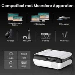 NIVA® Mini Beamer - Verbeterde Draagbare Projector - Mini 4K-projector - Wit - 21cm x 18cm x 10cm — thumbnail 3