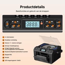 Retekess TR642 Draagbare Radio CD Speler - met Bluetooth en DAB - Stereo FM Radio en AUX – Werkt ook op batterijen - Draadloze Verbinding - Boombox Stereo Radio - Voor Thuisvermaak - Zwart - Met Afstandsbediening — thumbnail 2