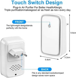 Luchtreiniger slaapkamer-Luchtreiniger huisdieren-2-delige set luchtreinigers met ionisator - Stekkerbare luchtreiniger met negatieve ionen - Draagbare mini-ionisator - Geschikt voor kantoren, kamers, badkamers en huisdieren - Wit - 9,8 x 5,8 cm — thumbnail 2