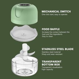 Eiersnijder hakmolen - Groen - 250 ml - Elektrische Mini Keukenmachine met 6 Messen - Voor Thuis en Camping — thumbnail 2