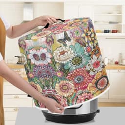 Drukpan Afdekhoes - Keukenapparaat Cover - Keuken Organiseren - Met Opbergvak - L 38cm x 36cm - Bloemenprint Roze — thumbnail 3