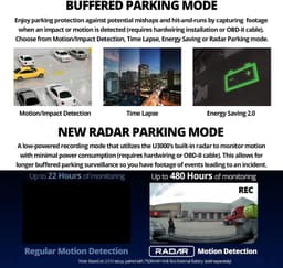 Dashcam voor auto - Rood - 4K Voor- en 2K Achtercamera - Met Super Nachtzicht en Radar Parkmodus - Met GPS en WiFi — thumbnail 4